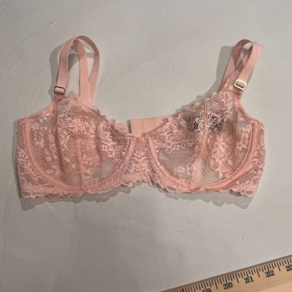 Natori Lace Underwire Bra Sheer Floral Soft Pink Unlined Feminine Style 34C - Picture 4 of 8